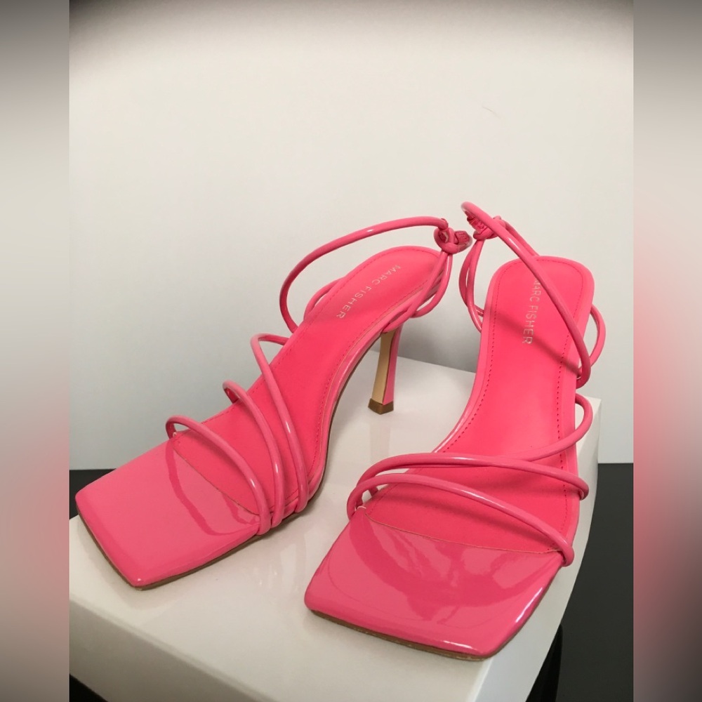 Marc Fisher Pink Strappy Square-Toe Heeled Sandals